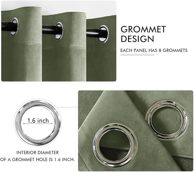 MIULEE Velvet Curtains Sage Green Elegant Grommet Curtains Thermal Insulated Soundproof Room Darkening Black Out Curtains/Drapes for Classical Living Room Bedroom Decor 52 x 108 Inch Set of 2