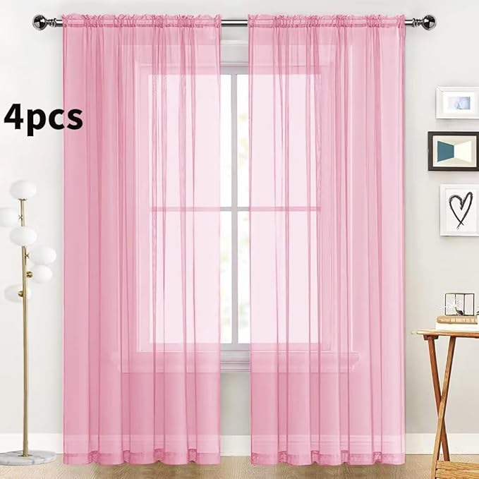 SpaceDresser Sheer Light Pink Curtains 4 Panels Rod Pocket Semi-Sheer Curtain 54 Inches Long Light Filtering Voile Window Drapes for Bedroom Living Room Kitchen, Each 52W x 54L