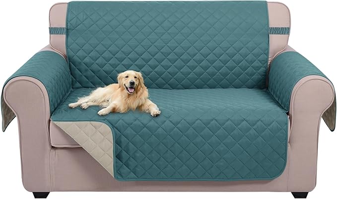 U-NICE HOME Loveseat Sofa Cover Reversible Couch Covers for 2 Cushion Couch for Dogs Furniture Protector Cover with Elastic Straps Water Resistant(Loveseat Small, Blue/Beige)