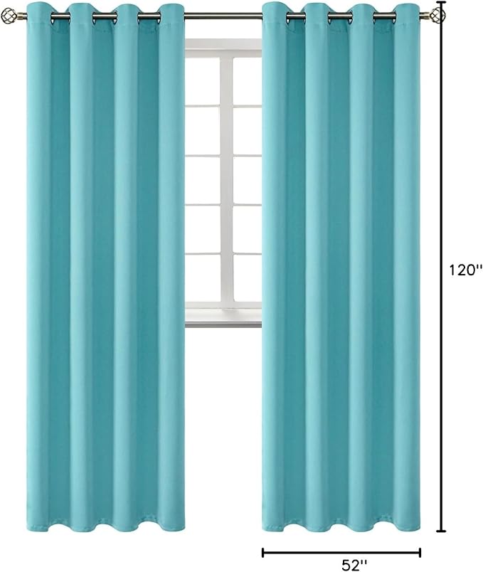 BGment Blackout Curtains - Grommet Thermal Insulated Room Darkening Bedroom and Living Room Curtains, Set of 2 Panels (52 x 120 Inch, Aqua)