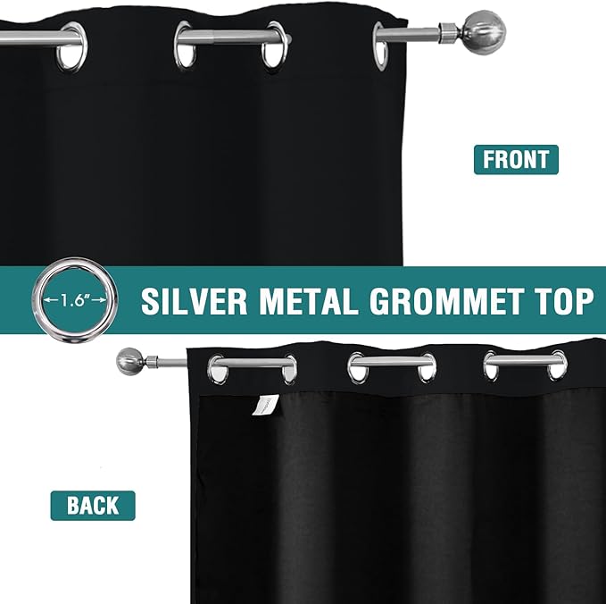 ChrisDowa 100% Blackout Curtains for Bedroom with Black Liner, 2 Thick Layers Total Blackout Thermal Insulated Grommet Long Window Curtains 2 Panels Set (Black, 52 x 95 Inch)