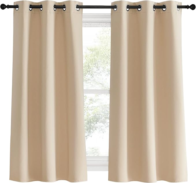 NICETOWN Blackout Curtain Panels for Living Room, Biscotti Beige, Set of 2, 34 by 60 Inch, Window Treatment Thermal Insulated Solid Grommet Vertical Drapes Window Treatments for Bedroom