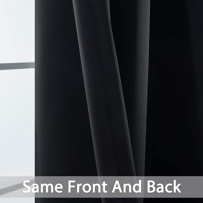 Yakamok 84 Inch Length Blackout Curtains for Bedroom, Room Darkening Thermal Insulated Solid Grommet Panels for Living Room(62Wx84L, Black, 2 Panels)