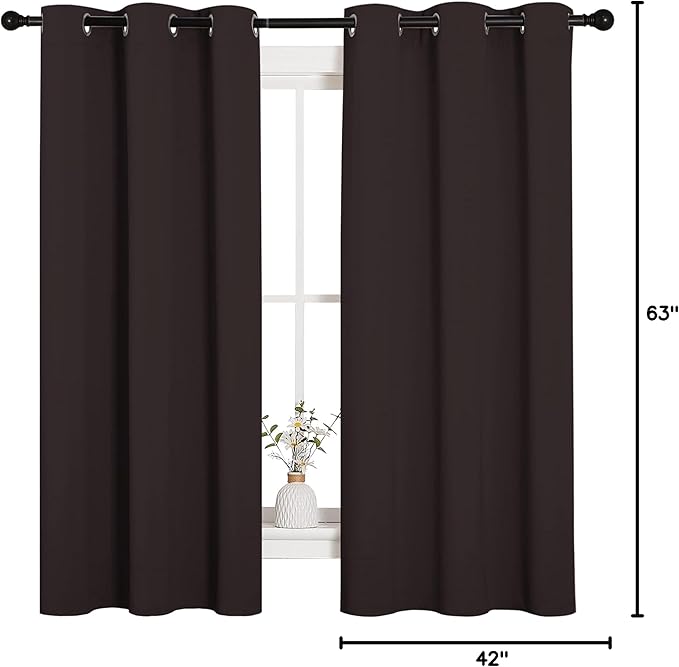 NICETOWN Triple Weave Microfiber Energy Saving Thermal Insulated Solid Grommet Blackout Curtains for Bedroom (2 Panels, 42 inches by 63 Inch, Toffee Brown)