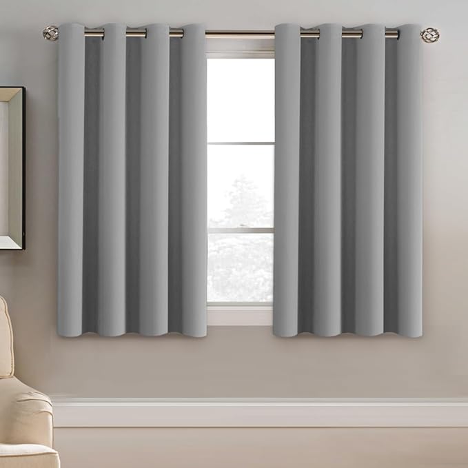 H.VERSAILTEX Blackout Curtain for Living Room Small Window Kitchen Blackout Curtains 45 inch Length Energy Saving Solid Grommet Blackout Drape, One Panel, Dove Gray, 52" W x 45" L