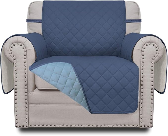 Easy-Going Chair Sofa Slipcover Reversible Sofa Cover Water Resistant Couch Cover Furniture Protector Cover with Elastic Straps for Pets Kids Children Dog Cat (Chair, Dark Blue/Light Blue)
