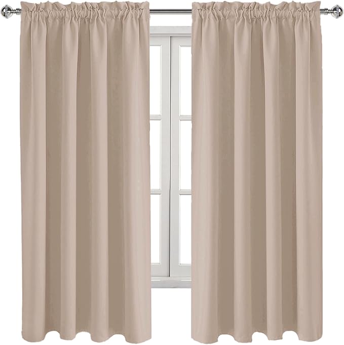 DWCN Blackout Curtains Thermal Insulated, Energy Saving & Noise Reducing Bedroom and Living Room Curtains, Camel, W 52x L 63 Inch, Set of 2 Rod Pocket Curtain Panels