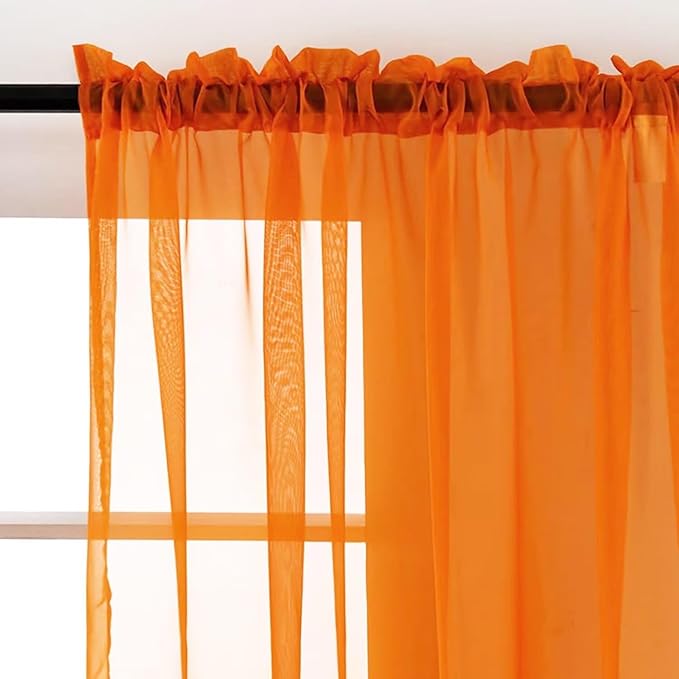 SpaceDresser Orange Sheer Curtains 4 Panels Rod Pocket Semi-Sheer Curtain 54 Inches Long Light Filtering Voile Window Drapes for Bedroom Living Room Kitchen, Each 52W x54L