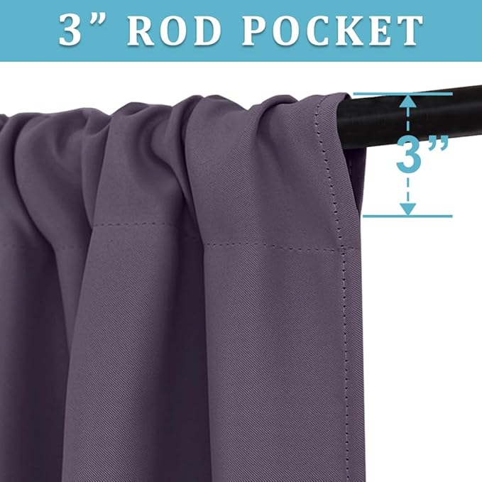RYB HOME Short Greyish Purple Blackout Curtains for Small Bedroom Window, Insulating UV Blocking Drapes for Kitchen Cafe Basement, Privacy Tiers for Bathroom Window, Width 42 by Length 36, Set of 2