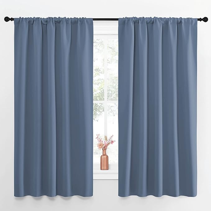 NICETOWN Blackout Curtains for Living Curtains, Window Treatment Blackout Curtain Panels, Home Decor Thermal Insulated Solid Drapes for Bedroom (Stone Blue, Set of 2, 52 by 63 Inch)
