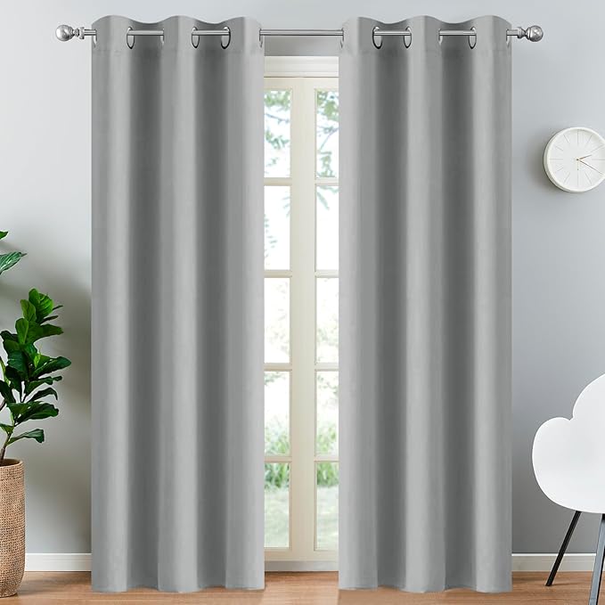 Yakamok Blackout Curtains for Bedroom,Grommet Thermal Insulated Room Darkening Curtains for Living Room,1 Panel (38 x 84Inch, Light Grey)