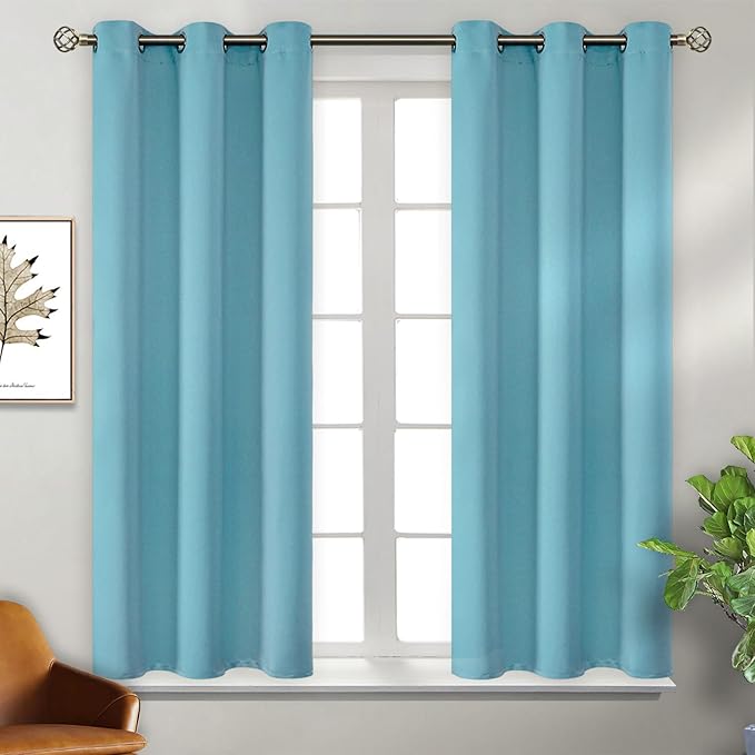 BGment Blackout Curtains - Grommet Thermal Insulated Room Darkening Bedroom and Living Room Curtains, Set of 2 Panels (38 x 45 Inch, Aqua)