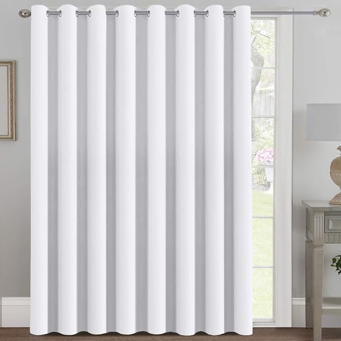 H.VERSAILTEX Patio White Curtains 100x84 Inches for Sliding Door Extral Wide Blackout Curtain Panels Thermal Insulated Room Divider - Grommet Top, 7' Tall by 8.5' Wide