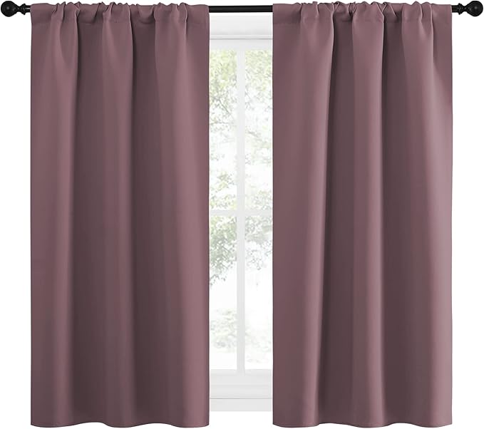 NICETOWN Kitchen Curtains, Short Blackout Curtains & Drapes, Home Decoration Privacy Thermal Insulated Curtains for Unicorn Theam Room (Dry Rose, 34" Wide, 54" Long, 2 PCs)