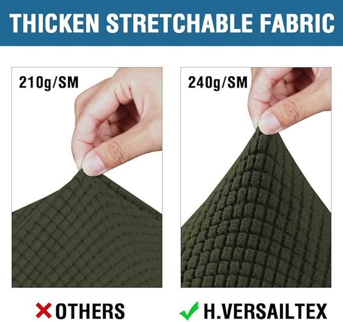 H.VERSAILTEX 4 Piece Stretch Sofa Covers for 3 Cushion Couch Covers for Living Room Furniture Slipcovers (Base Cover Plus 3 Seat Cushion Covers) Thicker Jacquard Fabric (Large Sofa, Olive)