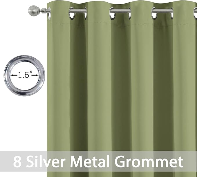 Yakamok Solid Blackout Curtains with Grommet Top, Thermal Insulated Room Darkening Drapes for Bedroom(Sage Green, 52Wx72L, One Pair)