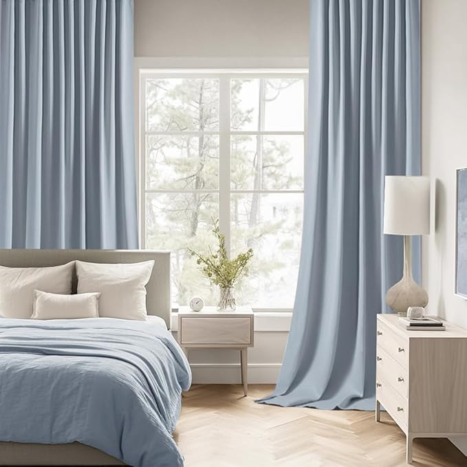 MIULEE Light Blue Back Tab Blackout Curtains 84 Inch Length 2 Panels Set for Living Room Bedroom Privacy, Rod Pocket/Pinch Pleat Thermal Insulated Room Darkening Pleated Light Blocking Drapes