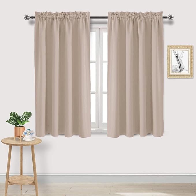 DWCN Blackout Curtains for Living Room Thermal Insulated, Energy Saving & Noise Reducing Bedroom Curtains, Camel, W 52x L 45 Inch, Set of 2 Rod Pocket Curtain Panels