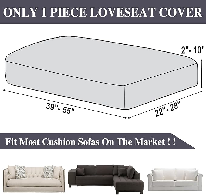 Couch Cushion Cover Loveseat Cover or 2 Seat Sofa Cover Washable Stretch Sectional Sofa Slipcover(1 Piece for Loveseat or Sofa 2-Seater, Dark Grey)