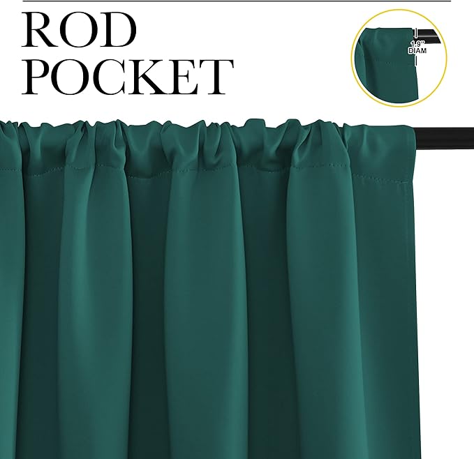 NICETOWN 2 Panels Blackout Curtains, Rod Pocket Window Curtains Room Darkning Drapes for Bedroom/Living Room, Thermal Insulated Solid Draperies for Home Office/Study, 62 by 72-Inch, Hunter Green