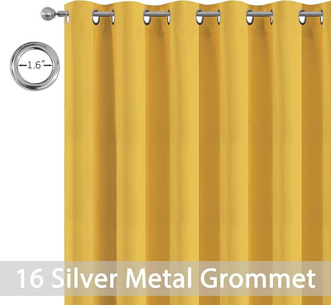 Yakamok Extra Wide Blackout Curtain for Sliding Glass Door, Grommet Thermal Insulated Room Divider Curtain 100W x 84L inch, Room Darkening Patio Curtain,8.3ft Wide x 7ft Tall, 1 Panel,Mustard Yellow