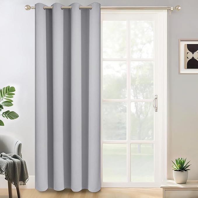 Yakamok Wide Thermal Blackout Patio Door Curtain Panel, Light Grey Grommet Sliding Door Insulated Curtains, Extra Wide Curtains for Sliding Glass Door, Light Gray, W52 x L84, 1 Panel