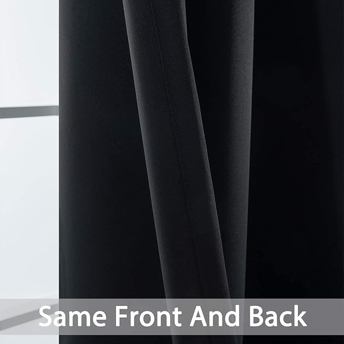 Yakamok Blackout Curtains Room Darkening Thermal Insulated Window Panels,Solid Grommet Top Drapes for Bedroom/Living Room(52Wx90L, Black, 2 Panels)