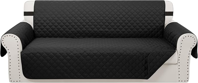Reversible Sofa Covers Couch Cover Furniture Protector for Dogs Elastic Straps Water Resistant(Sofa,Black/Black)