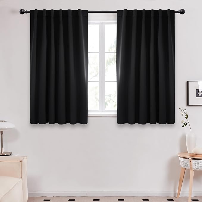 Deconovo Blackout Curtains, Thermal Insulated, W52 x L45 2 Panels, Back Tab, Machine Washable, Room-Darkening Drapes for Bedroom/Living Room Black