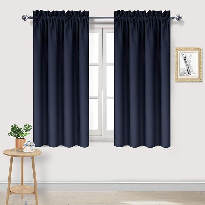 DWCN Navy Room Darkening Blackout Curtains - Thermal Insulated Privacy Energy Saving Window Curtain Drapes 42 x 54 inch Length, Set of 2 Bedroom Living Room Curtains