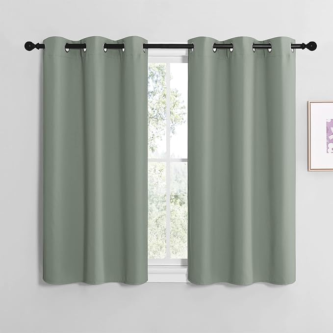 NICETOWN Modern Blackout Curtains Noise Reducing, Thermal Insulated and Privacy Room Darkening Drape Panels for Boy's Guest Room Door Small Short Window (Greyish Green, 2 Panels, W42 x L40 -Inch)