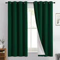 Yakamok 100% Blackout Curtain Panels 63 inches Cold and Light Blocking Drapes for Nursery, 2 Thick Layers Thermal Insulated Draperies (2 Pieces, 50 Wide Each Panel, Dark Green/White Backing)