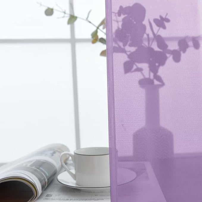 SpaceDresser Sheer Voile Window Treatment Rod Pocket Curtain Panels for Kitchen Bedroom Living Room Drapes Sunlight Filtering Privacy Semi Home Decor Assorted (Lavender, 52 W x 54 L)