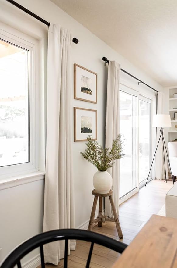 100% Blackout Shield Linen Blackout Curtains for Bedroom 90 Inches Long, Back Tab/Rod Pocket Living Room Drapes, Thermal Insulated Blackout Curtains 2 Panels Set, 50" W x 90" L, Beige White
