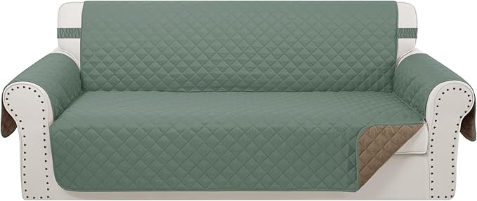 Reversible Sofa Covers Couch Cover Furniture Protector for Dogs Elastic Straps Water Resistant(Sofa,Greyish Green/Taupe)