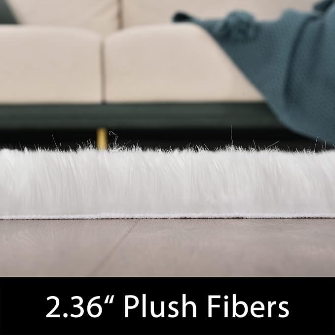 Latepis White Round Rugs 4ft Fuzzy Washable Rug Faux Sheepskin Fur Rug for Bedroom Cushion Fluffy Circle Rugs for Living Room Dorm Room Décor