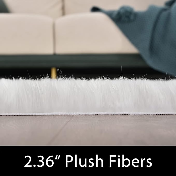 Latepis Round Rugs 8ft White Circle Area Washable Fluffy Rug Faux Fur Soft Sheepskin Plush Shaggy Rug for Living Room Bedroom Large Floor Rugs Home Decor