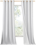 NICETOWN 100% Absolutely Blackout Linen Curtains with Thermal Insulated White Liner, White, 52 inches Wide, 90 inches Length Energy Saving Curtains for Living Room 2 Panels Set, Vertical Blinds