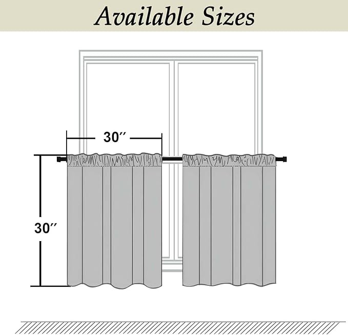 Simplebrand Ava Biscotti Beige Short 30 Inches Blackout Curtain 2 Panels Set, Half Window Rod Pocket Privacy Curtain Tiers for Kitchen, Curtains Blackout for Bathroom Shades, W30 x L30 Inch, Navy Blue