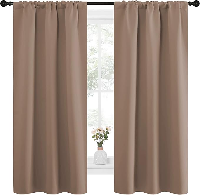 NICETOWN Kitchen Window Blackout Curtains - Window Treatment Thermal Insulated Rod Pocket Small Blackout Draperies/Drapes for Bedroom/Kitchen (Cappuccino, Set of 2, 34 in x 63 in (W x L))