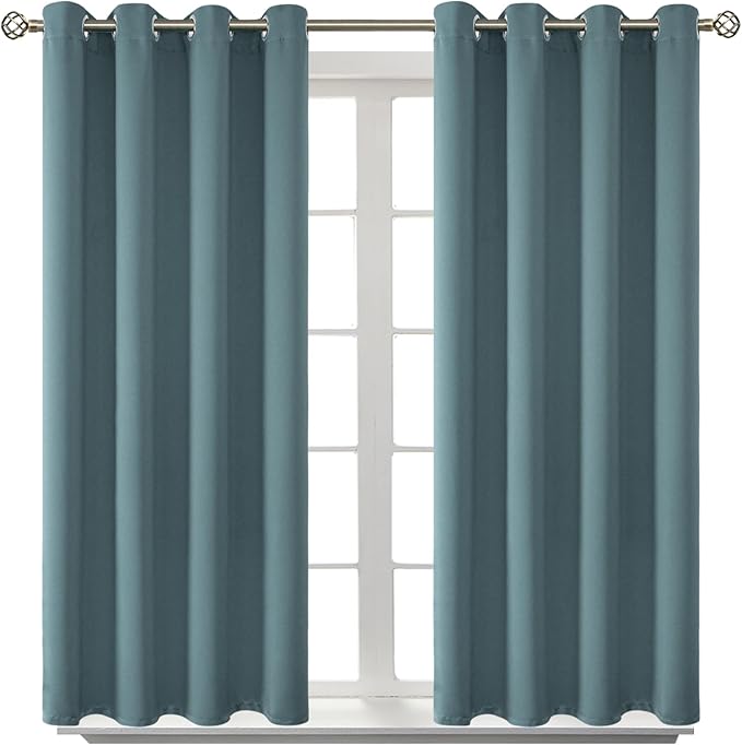 BGment Room Darkening Curtains 45 Inches Long - Grommet Thermal Insulated Drapes Window Treatment Curtains for Bedroom, 2 Panels, 52 x 45 Inch, Stone Blue