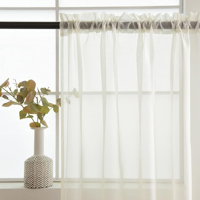 SpaceDresser Basic Rod Pocket Sheer Voile Window Curtain Panels White 1 Pair 2 Panels 60 Width 72 Inch Long for Kitchen Bedroom Children Living Room Yard(Ivory,60 W x 72 L)