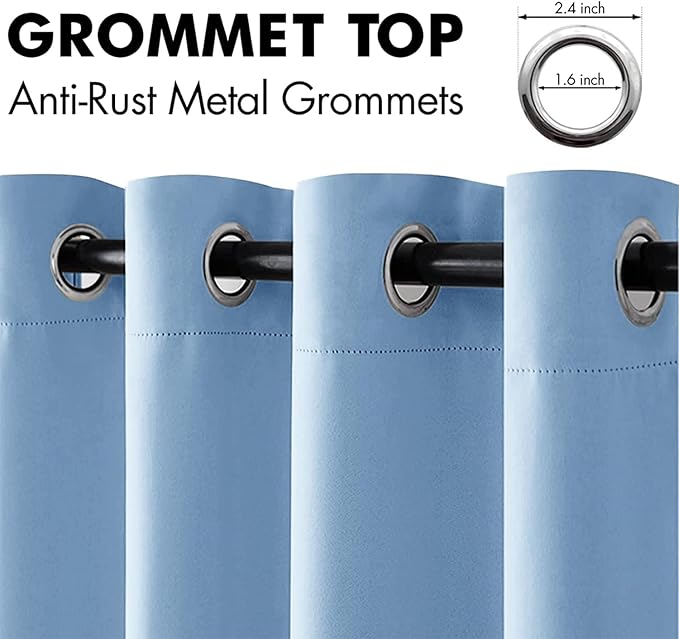 MIULEE Blackout Curtains 96 Inches Long for Bedroom Living Room Thermal Insulated Room Darkening Grommet Top Solid Light Blocking Drapery Set of 2 Window Panels Sky Blue