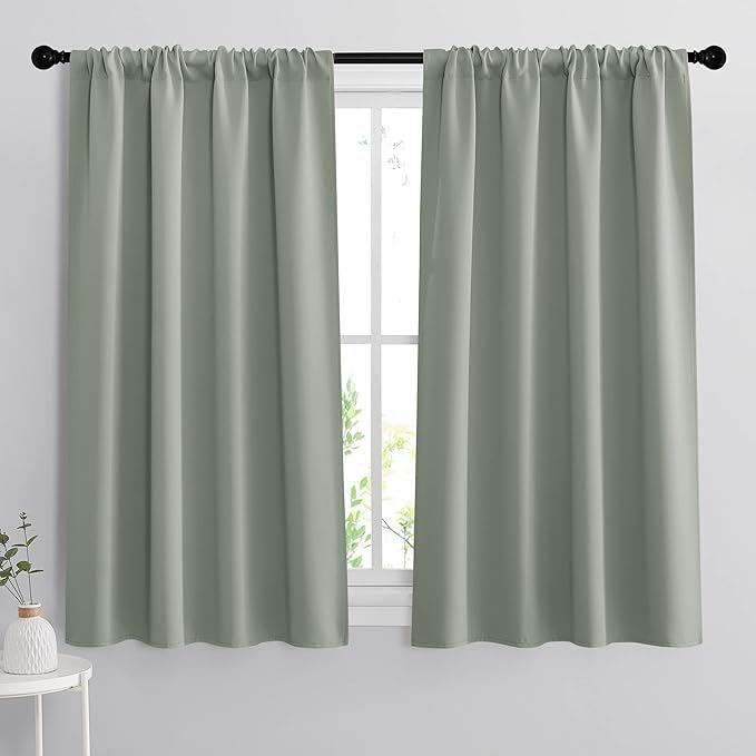 RYB HOME 54 inch Blackout Curtains for Living Room, Rod Pocket Thermal Insulated Small Window Drapes Room Darkening Shades for Bedroom Studio Dorm, W 42 x L 54 inch, Set of 2 Panels, Greyish Green