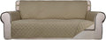 PureFit Reversible Quilted Sofa Cover, Water Resistant Slipcover Furniture Protector, Washable Couch Cover with Non Slip and Elastic Straps for Kids, Dogs, Pets (Sofa, Beige/Beige)