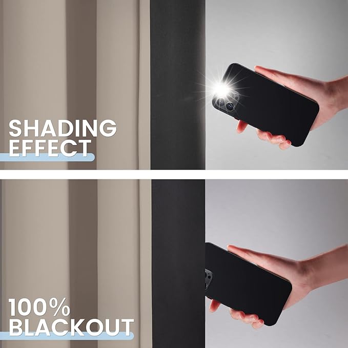 SimpleHome 100% Blackout Curtains for Bedroom,Thermal Insulated Natural Grommet Window Drapes Room Darkening Curtains for Living Room with Black Back,42 x 63 Inch,2 Panels