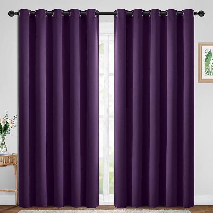 Yakamok Blackout Curtains Room Darkening Thermal Insulated Window Panels,Solid Grommet Top Drapes for Bedroom/Living Room(70Wx84L, Purple, 2 Panels)