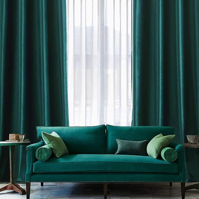 MIULEE Christmas Dark Green Velvet Curtains Room Darkening Blackout Solid Soft Grommet Top Emerald Curtain Thermal Soundproof Curtains/Drapes/Panels for Living Room Bedroom 52 x 84 Inch 2 Panels