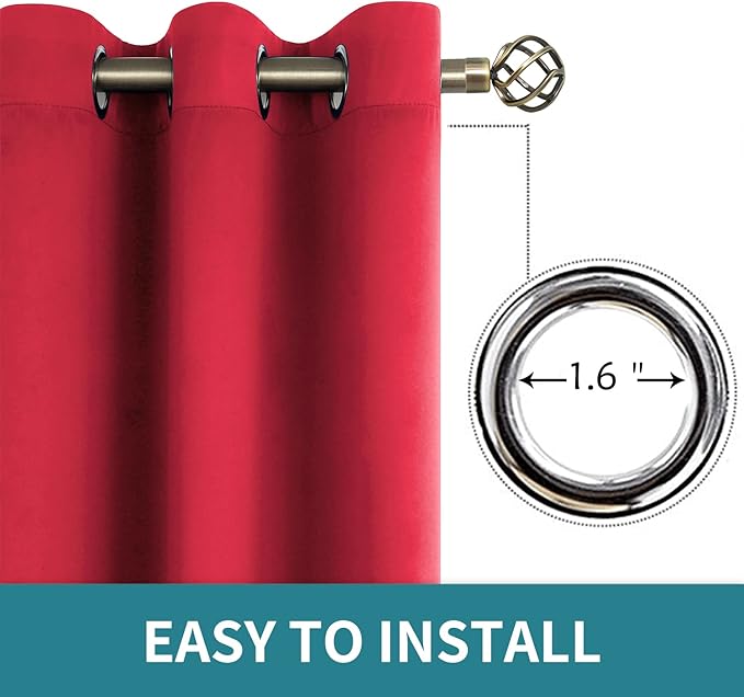 BGment Red Blackout Curtains 72 Inch Length 2 Panels Set, Grommet Thermal Insulated Room Darkening Curtains for Bedroom, Each 46 x 72 Inch