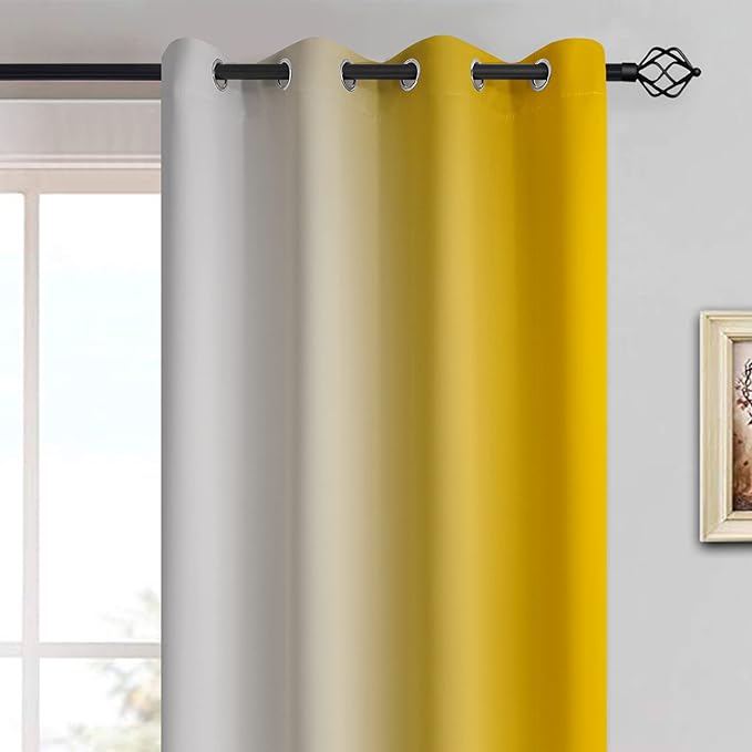 Yakamok Yellow Ombre Curtains 84 Inches Long, Light Blocking Gradient Color Curtain Panels, Room Darkening Grommet Window Drapes for Bedroom(52x84 Inch, 2 Panels)
